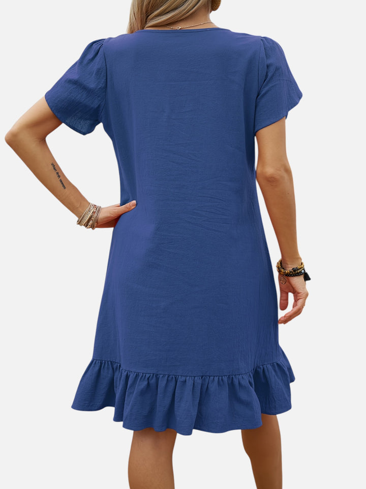 Women's Lightweight V-Neck Ruffle Dress Casual Chic Outfit