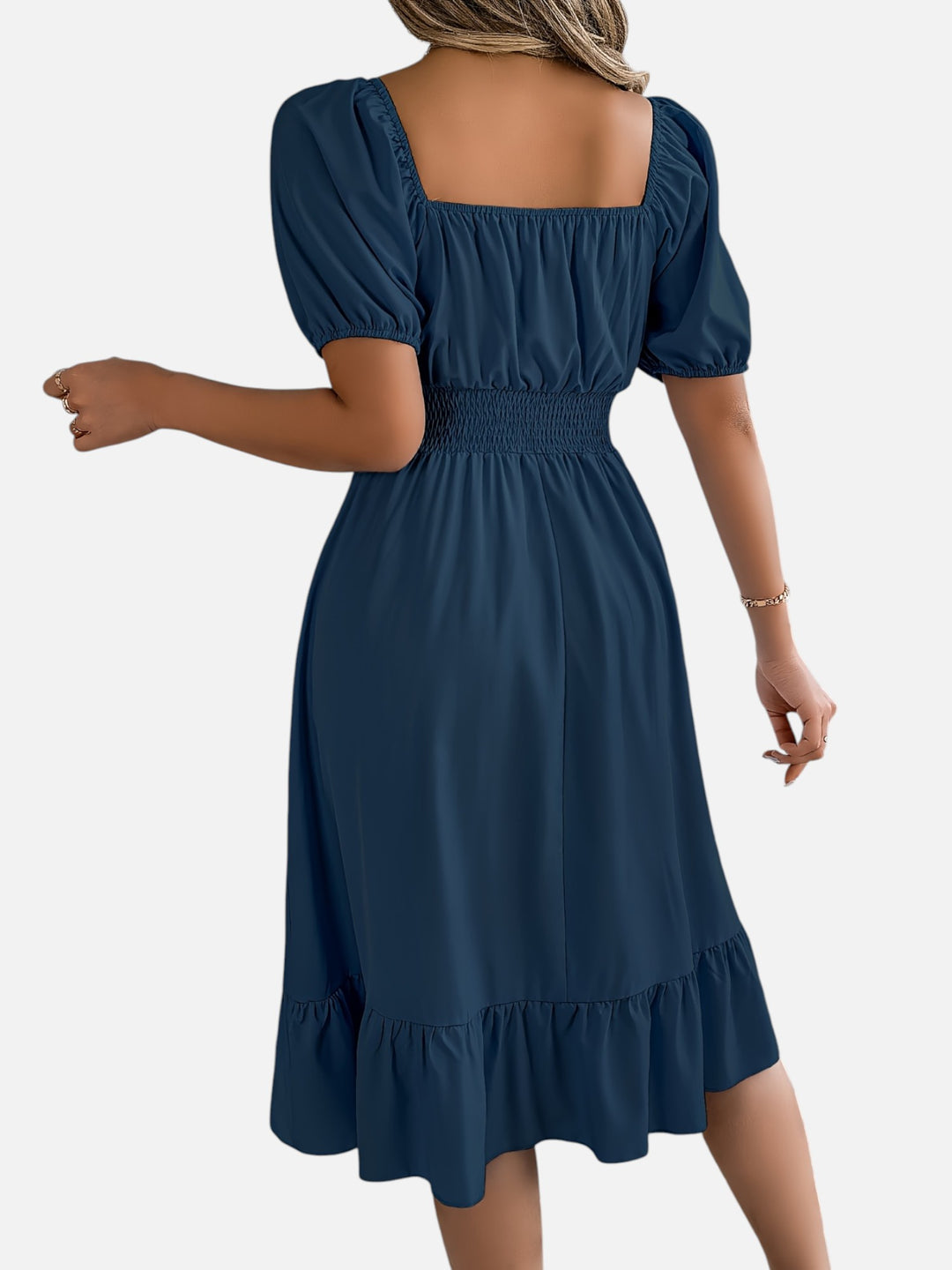 Women’s Midi Dress Square Neck A-Line Waist Belt Summer Dress