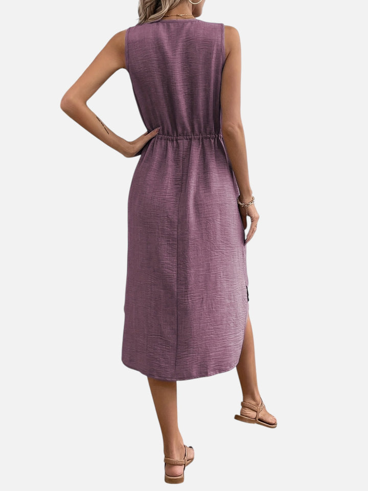 Women's Casual Summer Maxi Dress V-Neck Drawstring Waist