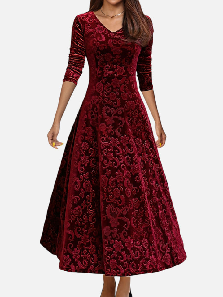 Women's Velvet Maxi Dress Formal Long Sleeve Evening Outfit