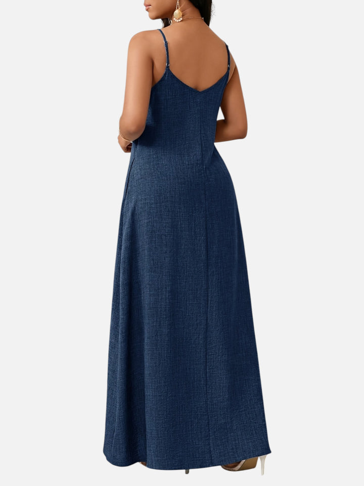 Women's A-Line Maxi Dress Cotton Blend V-Neck Spaghetti Strap