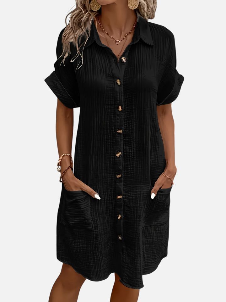 Women’s Cotton Midi Dress Button Front Comfortable Everyday Wear