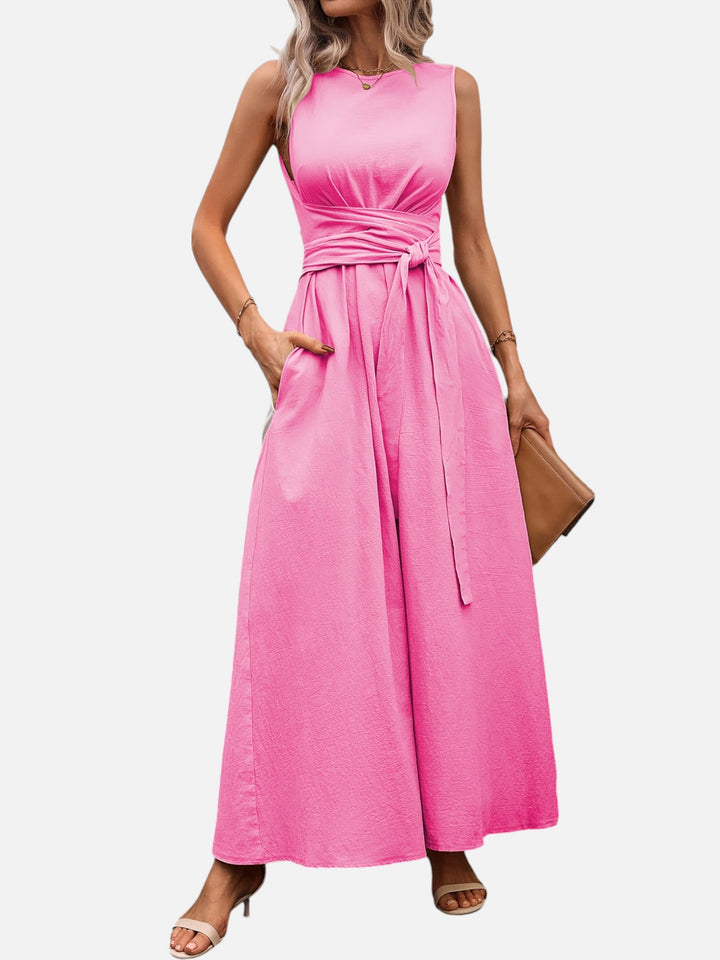 Sleeveless dress for women bow waist casual summer outfit