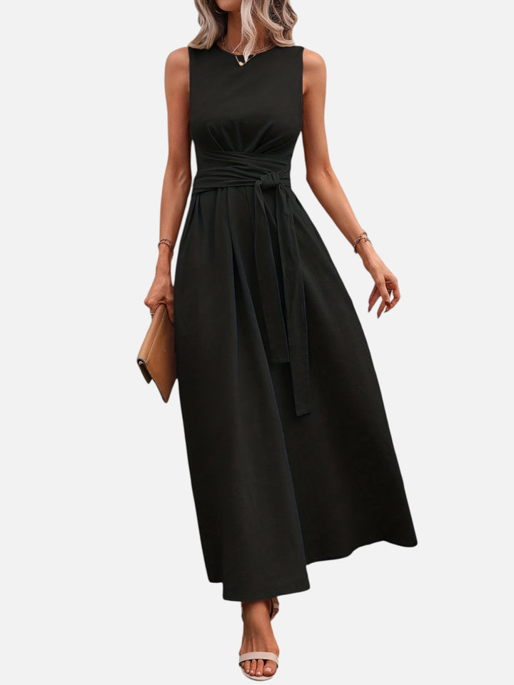 Sleeveless dress for women bow waist casual summer outfit