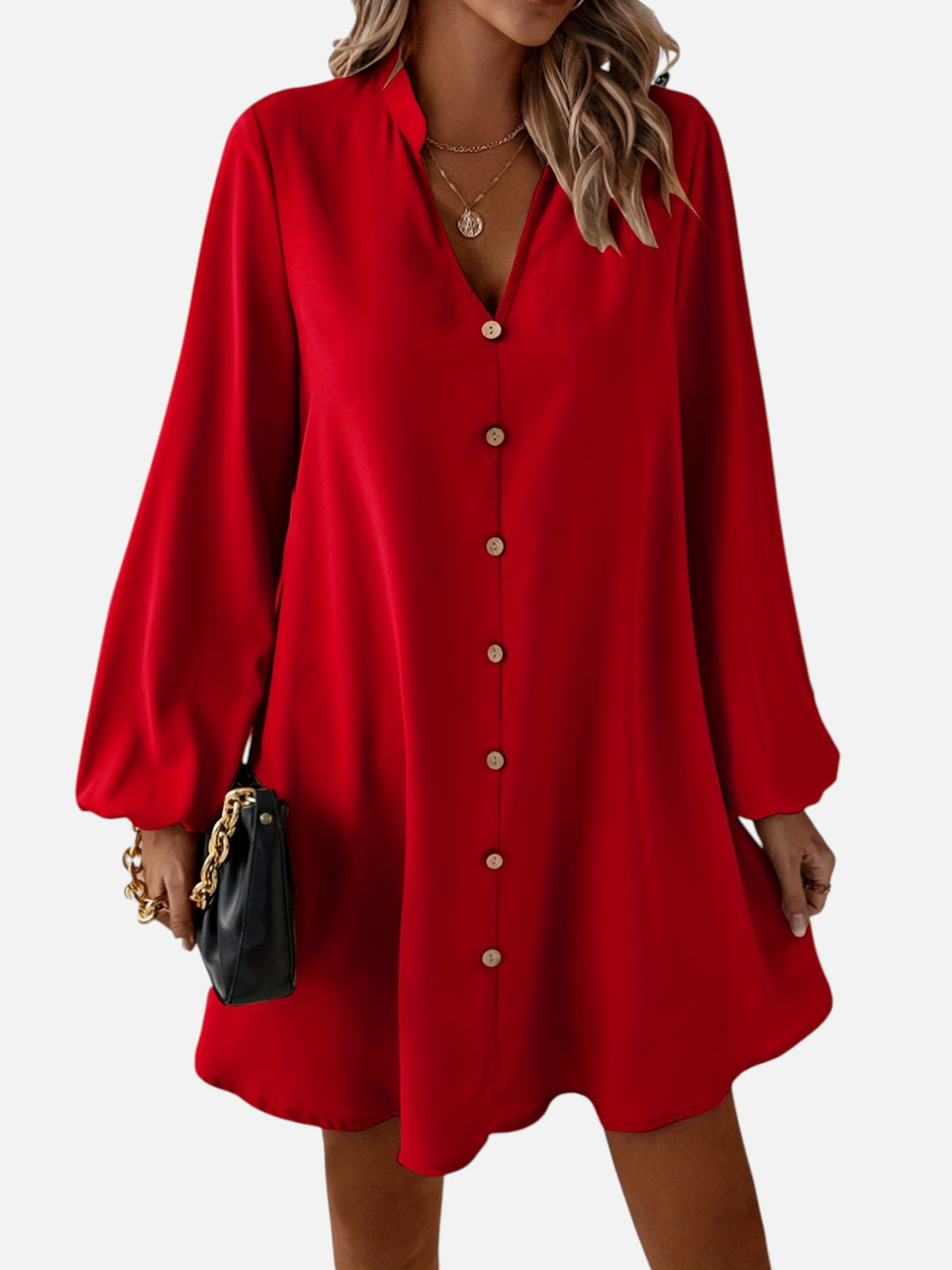 Women's V-Neck Midi Dress Long Sleeve Work and Occasion Wear