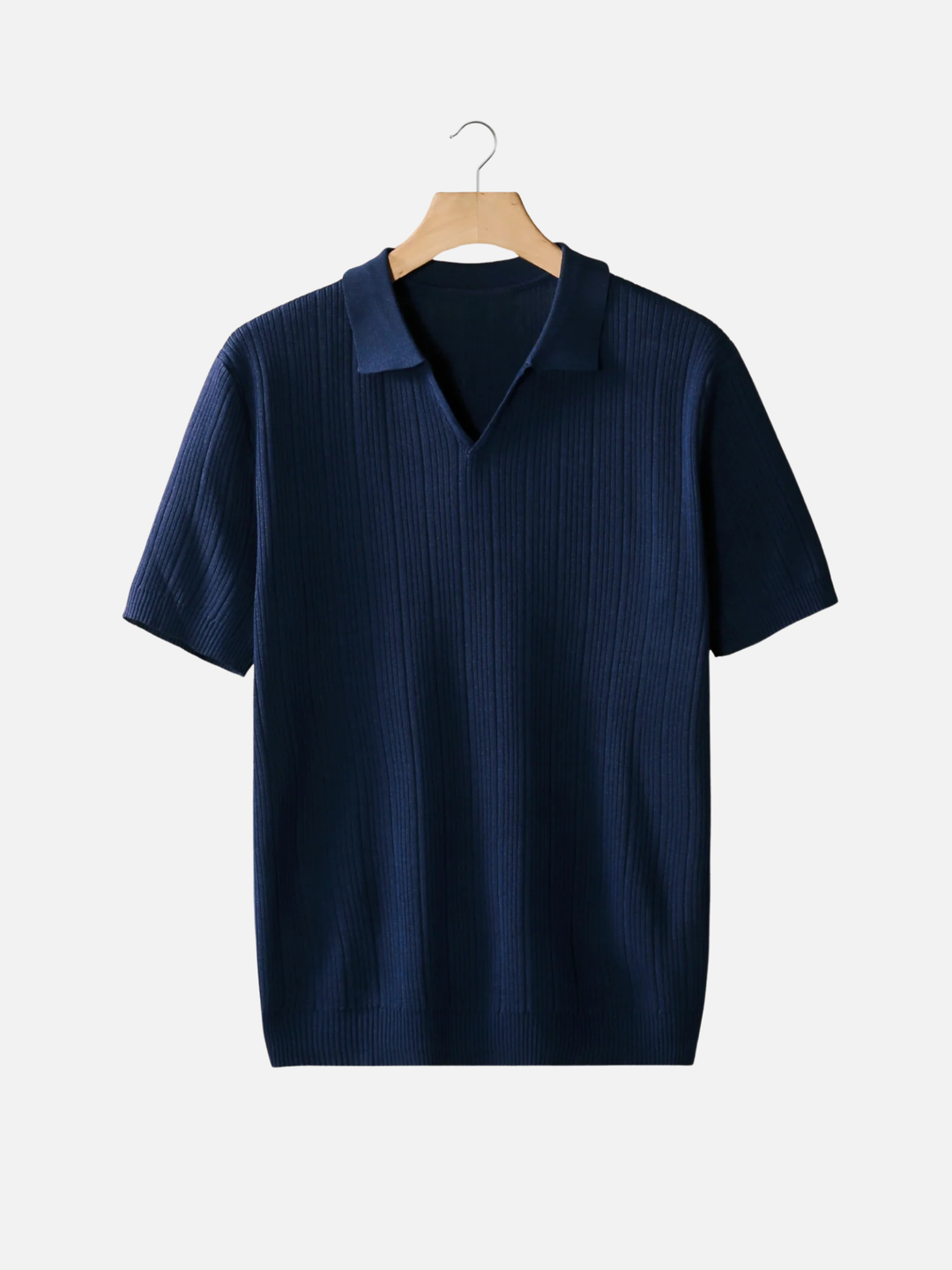 Men’s Ribbed Knit Polo – Lightweight Open Collar Summer Shirt