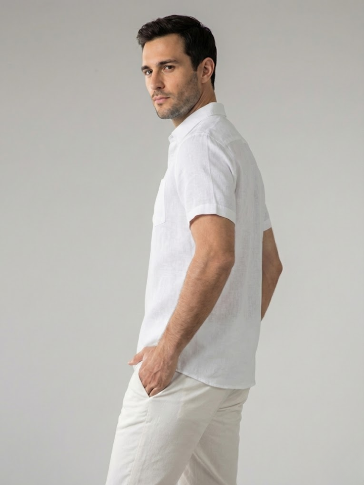 Men's Linen Short Sleeve Shirt for Summer Lightweight Breathable