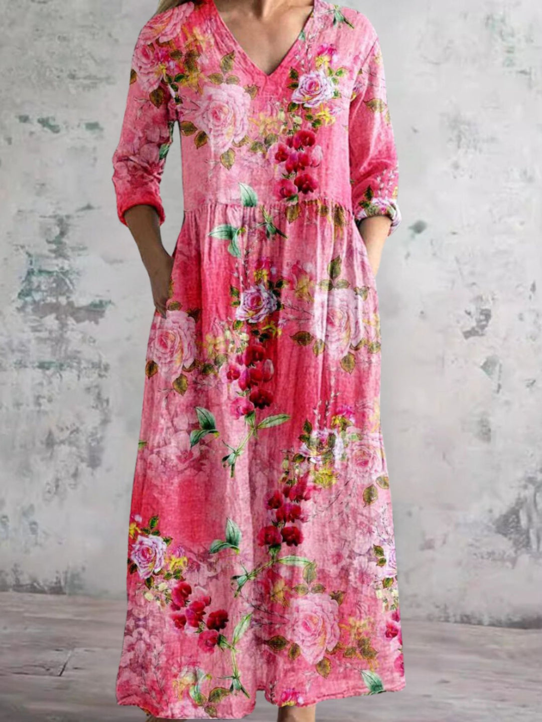 Dress Women’s Floral Summer V Neck Casual Midi Dress