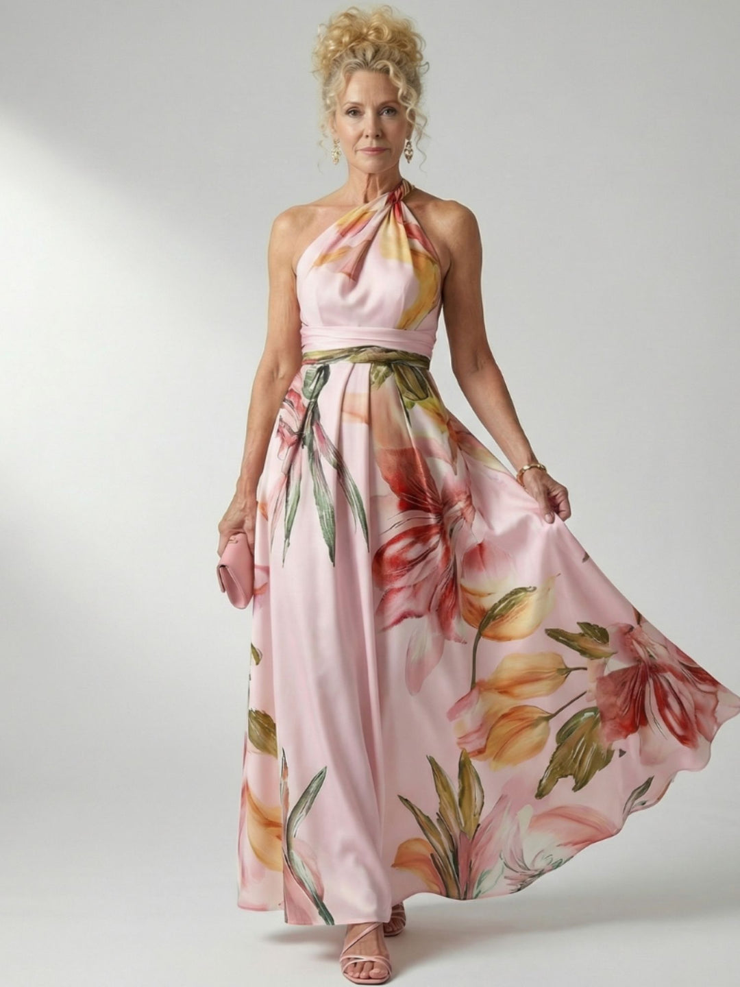 Floral Halter Dress Women Elegant Casual Day Outfit Style