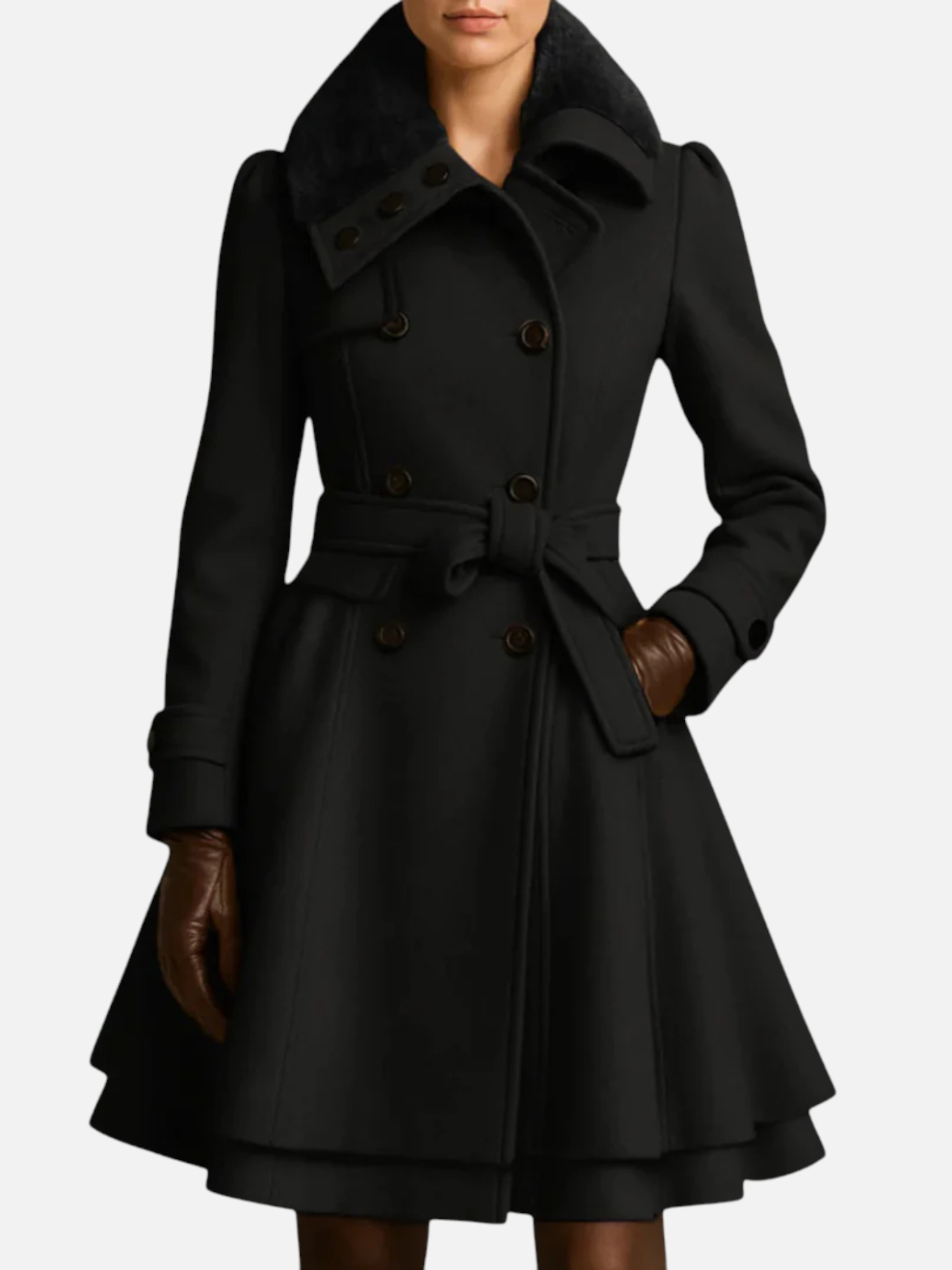 Aurevien | Women’s Belted Fur-Collar Coat – Heritage Wool