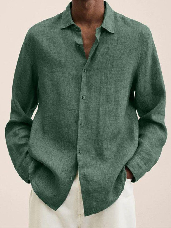 Linen Shirt Men Breathable Long Sleeve Smart Casual Everyday Wear