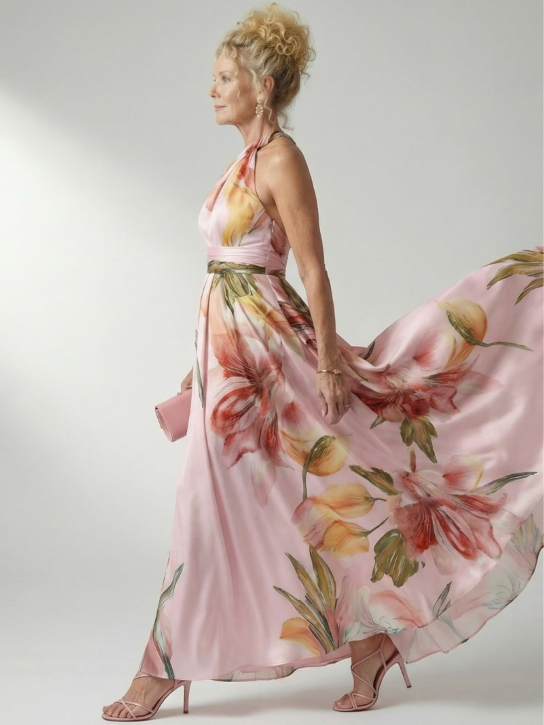 Floral Halter Dress Women Elegant Casual Day Outfit Style