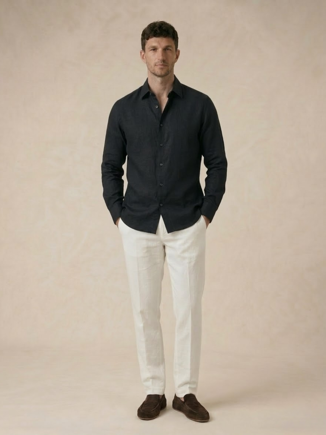 Men’s Linen Shirt Breathable Summer Button-Up Classic Fit