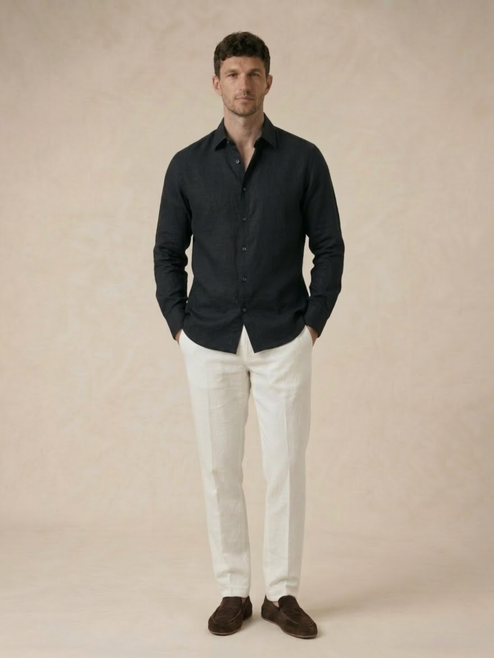 Men’s Linen Shirt Breathable Summer Button-Up Classic Fit