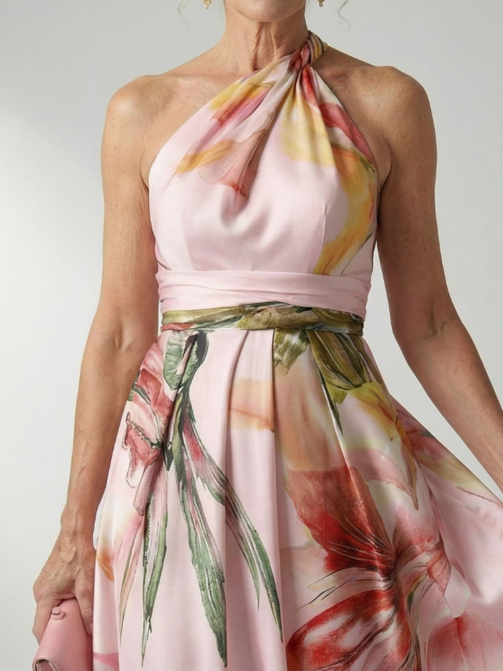 Floral Halter Dress Women Elegant Casual Day Outfit Style