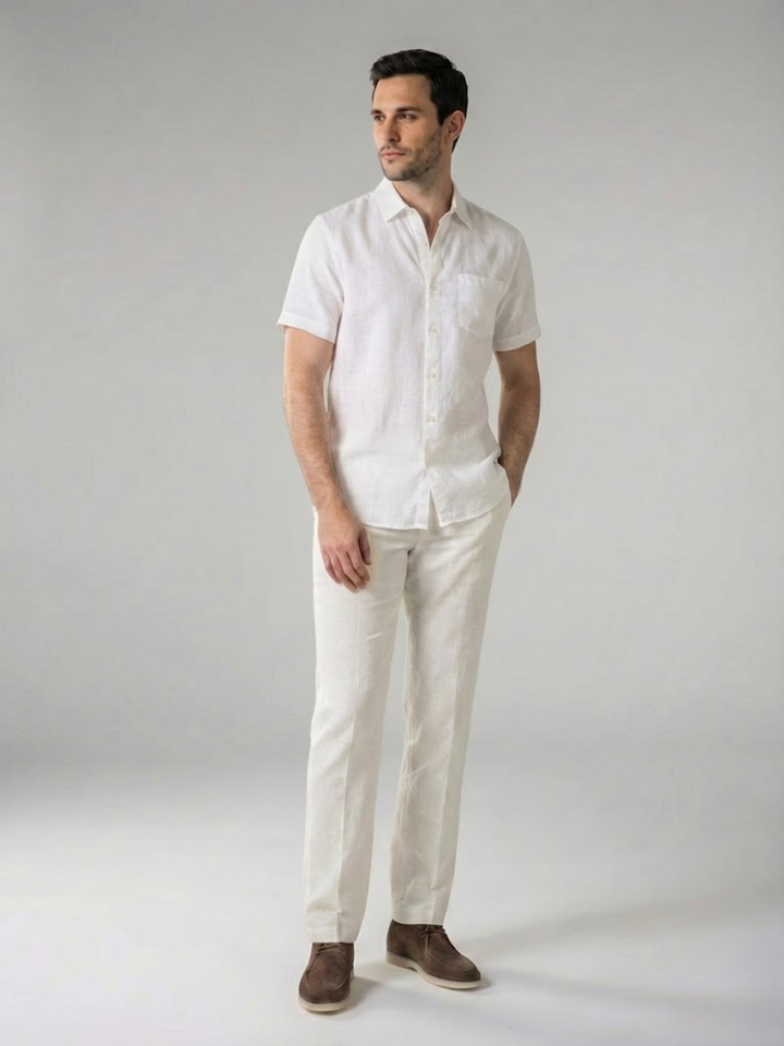 Men's Linen Short Sleeve Shirt for Summer Lightweight Breathable