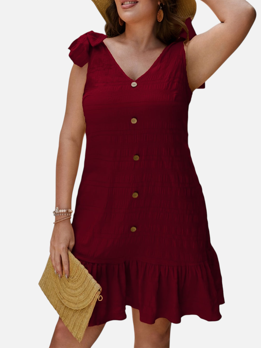 Plus Size Midi Dress for Summer Casual Sleeveless V Neck