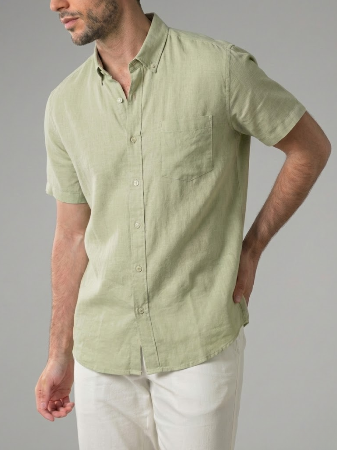 Men's Linen Short Sleeve Shirt for Summer Lightweight Breathable