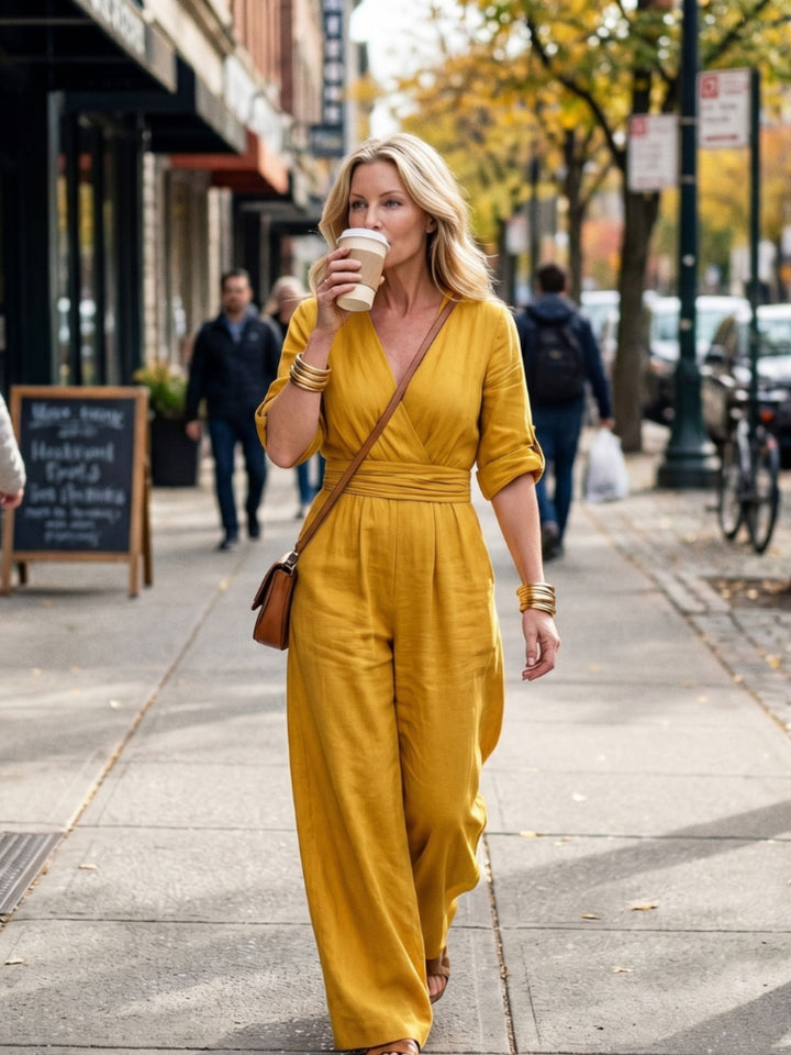 Women Full Length Jumpsuit Cross Bodice Soft Fabric Casual Elegant Wear