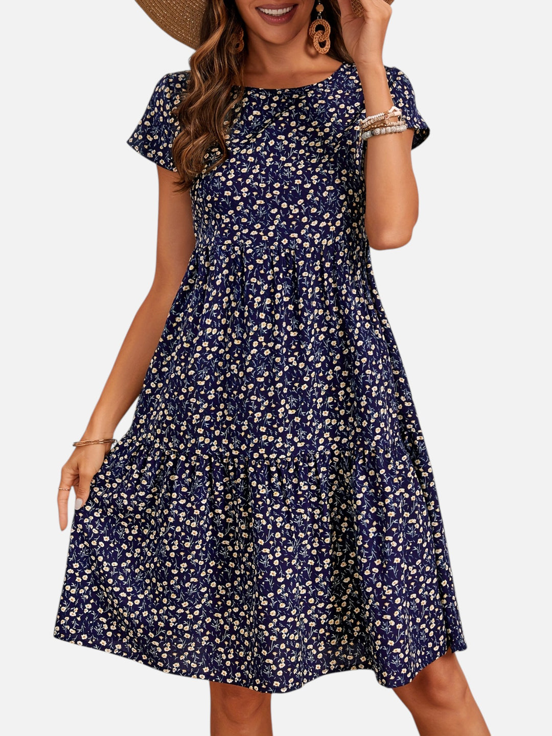Women's Slim Fit Floral Dress Midi Length Everyday Wear