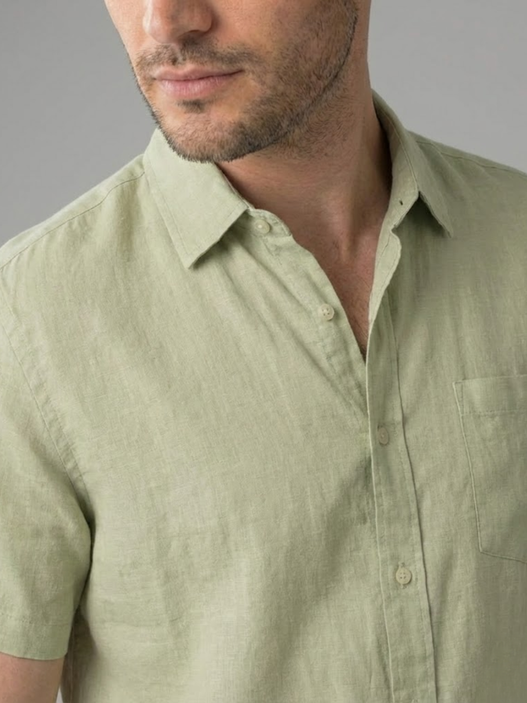 Men's Linen Short Sleeve Shirt for Summer Lightweight Breathable