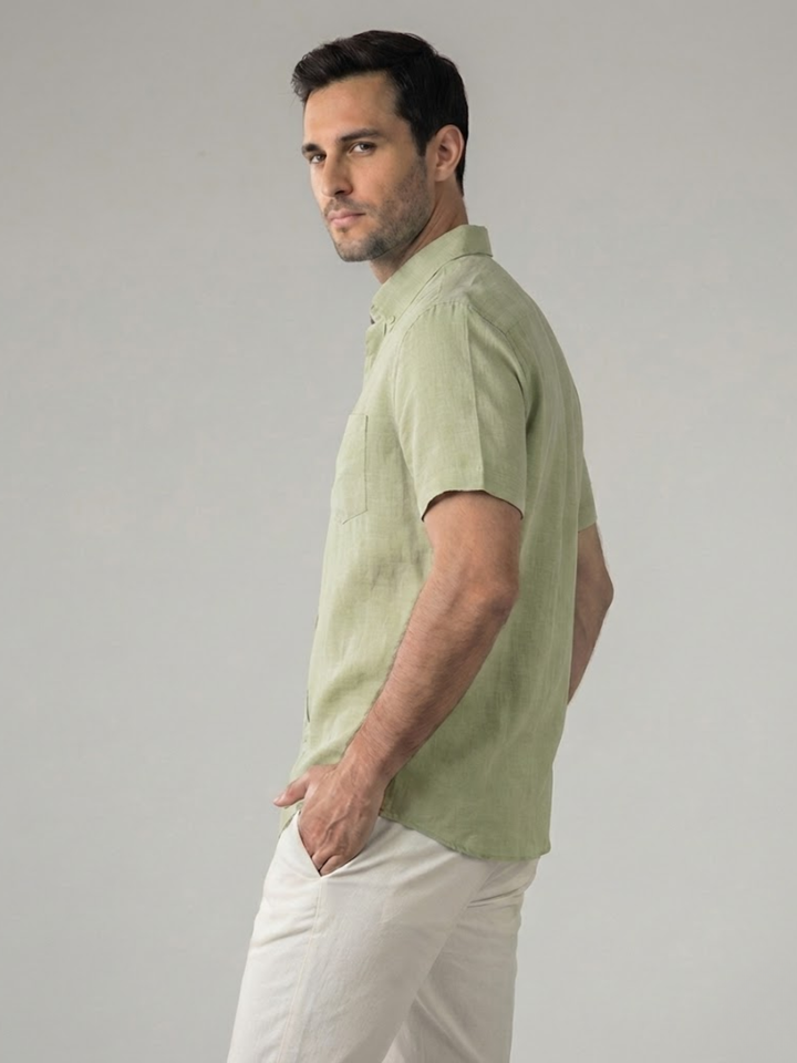 Men's Linen Short Sleeve Shirt for Summer Lightweight Breathable