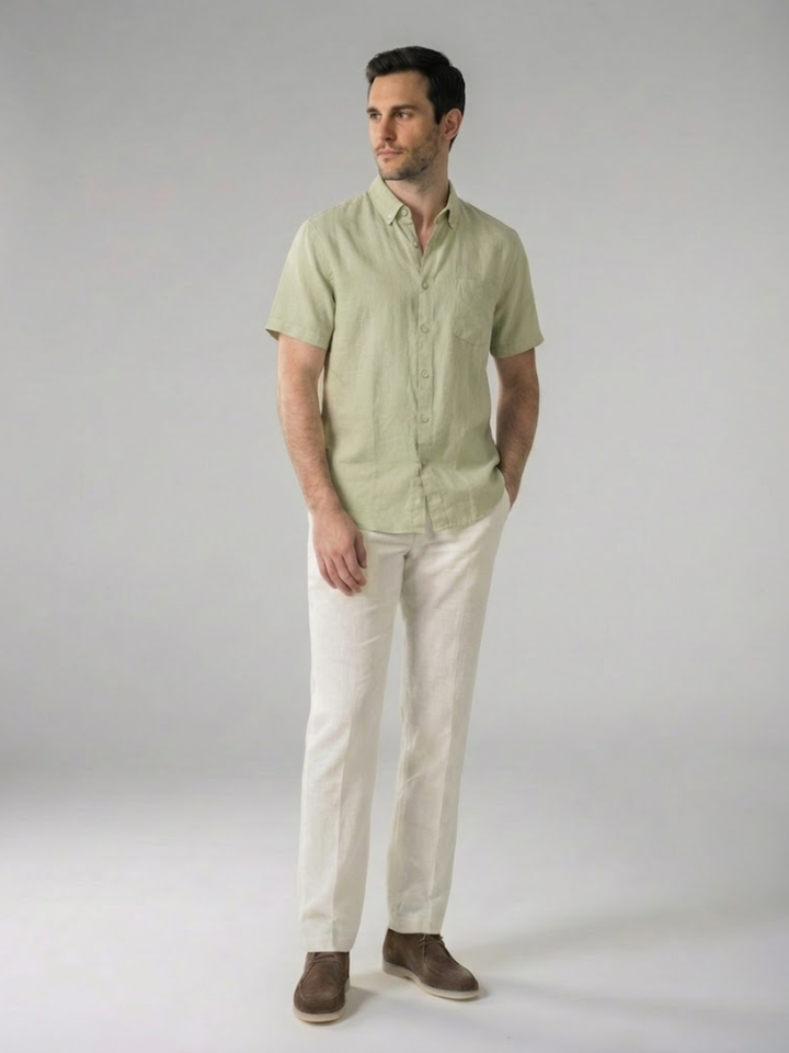 Men's Linen Short Sleeve Shirt for Summer Lightweight Breathable