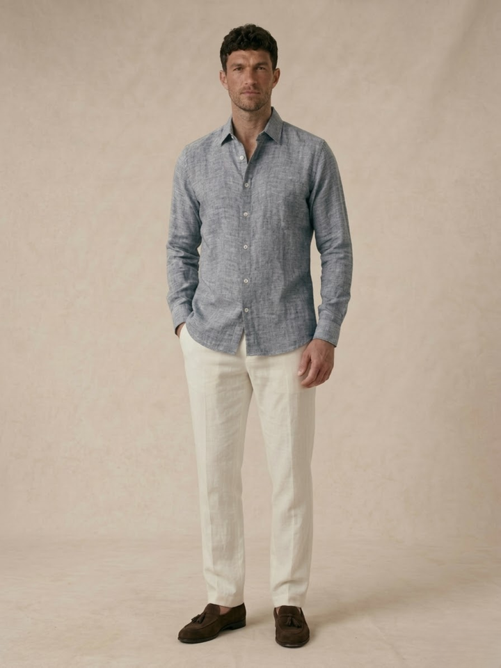 Men’s Linen Shirt Breathable Summer Button-Up Classic Fit