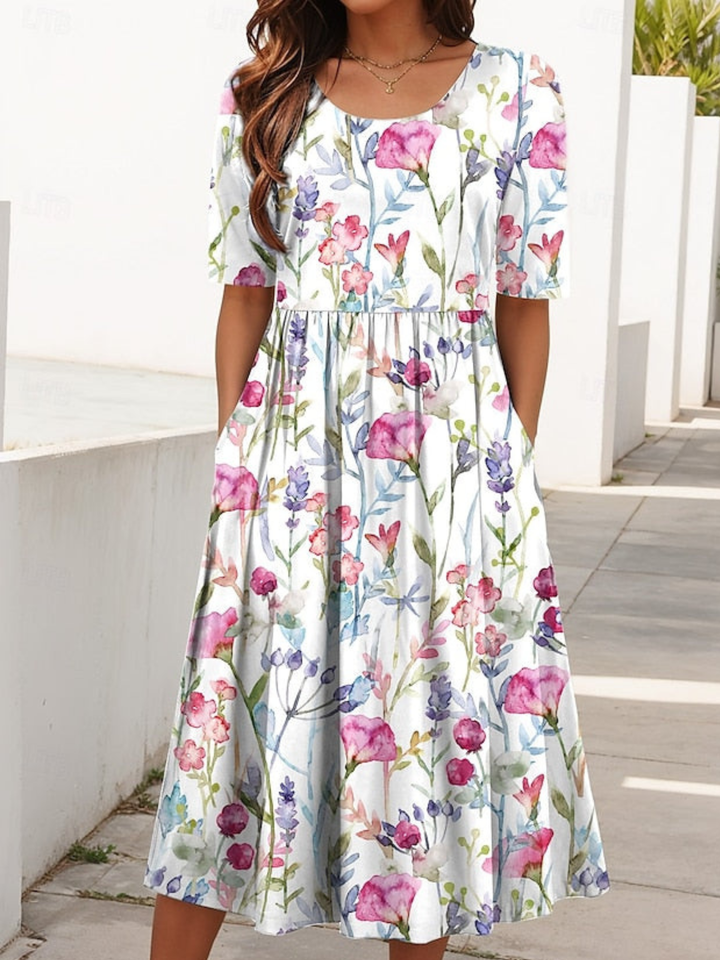 Midi Dress Elegant Short Sleeve Dress for Brunch & Holidays