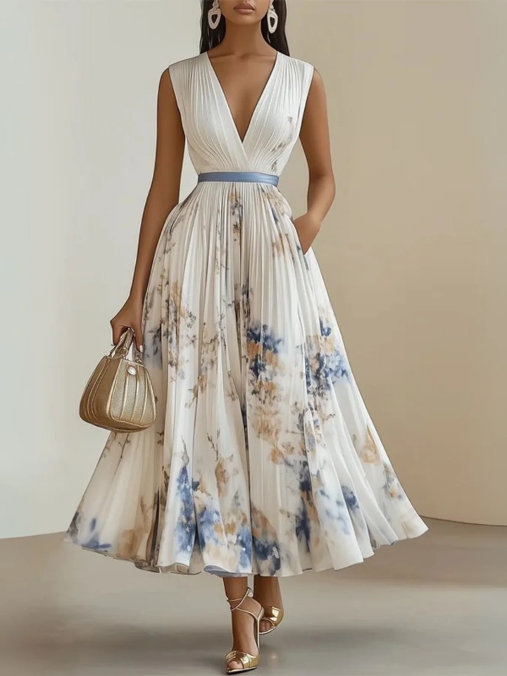 Women's Summer Pleated Maxi Dress Lightweight Sleeveless Fit