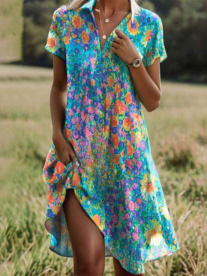 Women’s Midi Dress V Neck Short Sleeve for Summer Comfort