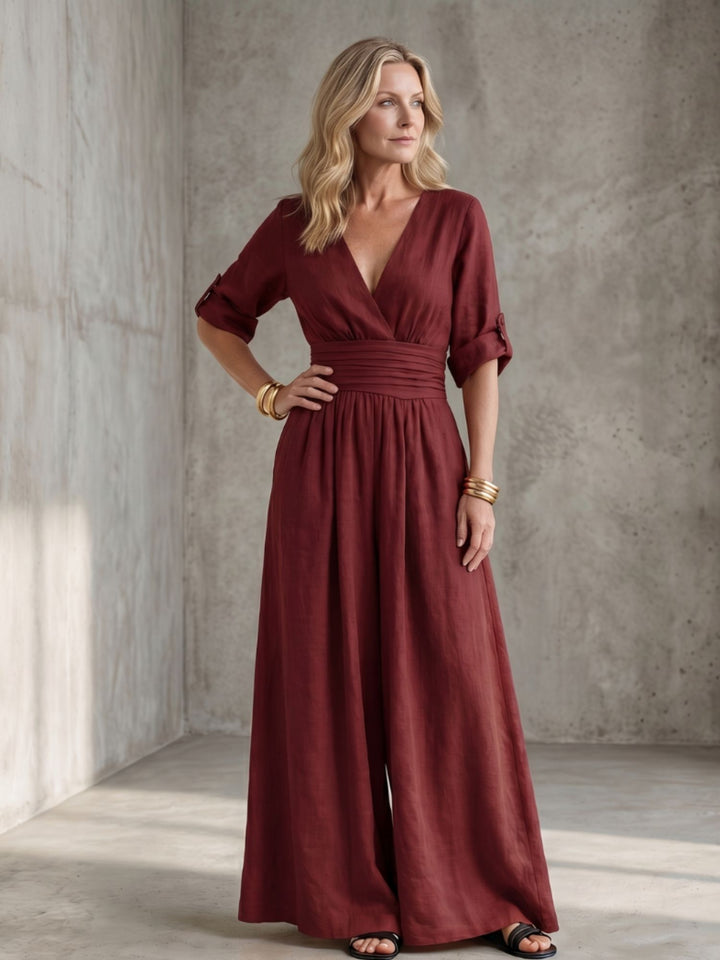 Women Full Length Jumpsuit Cross Bodice Soft Fabric Casual Elegant Wear