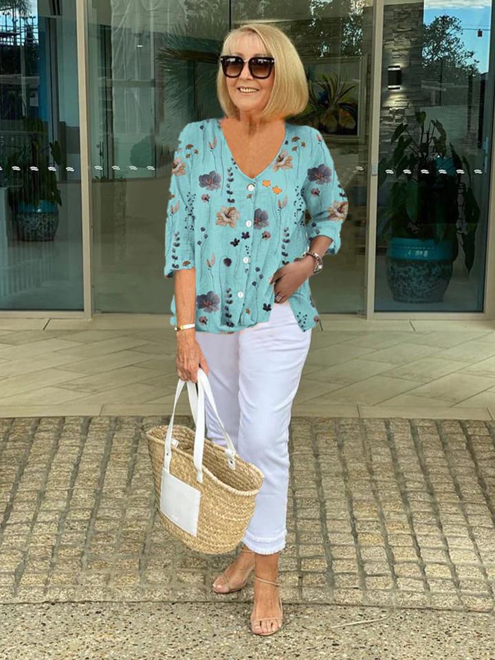 Women Lightweight Cotton Blouse Spring Casual Three Quarter Sleeve