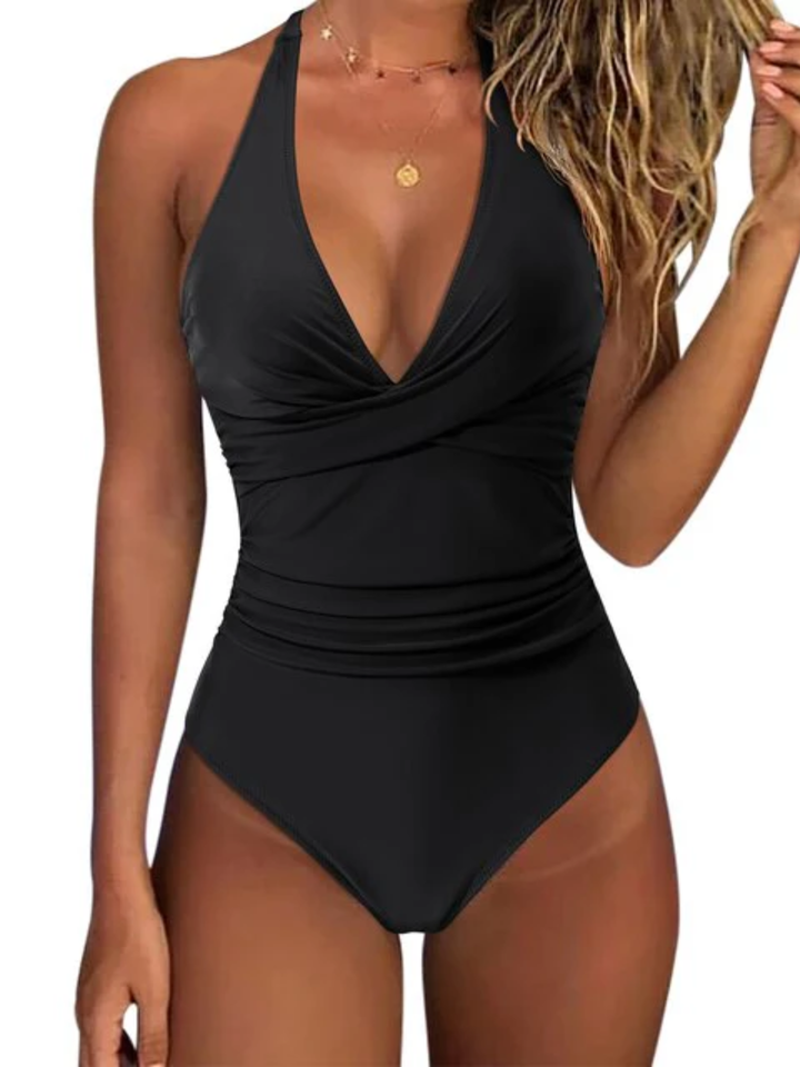 Women's One-Piece Swimsuit Ruched Waist Halter for Beach Vacation