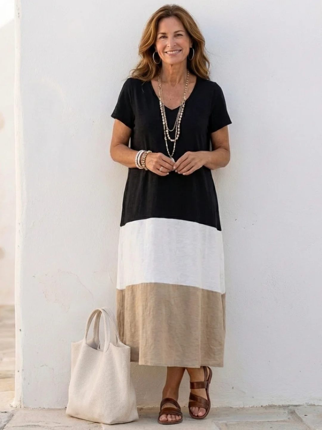 Women's Midi Dress V-Neck Short Sleeve for Casual Wear