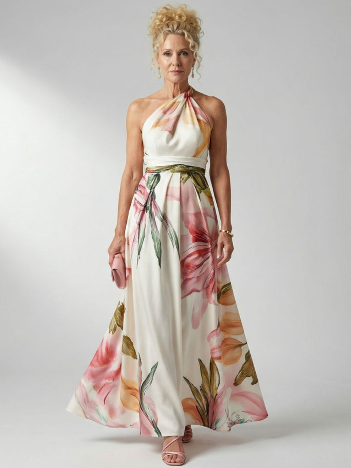 Floral Halter Dress Women Elegant Casual Day Outfit Style