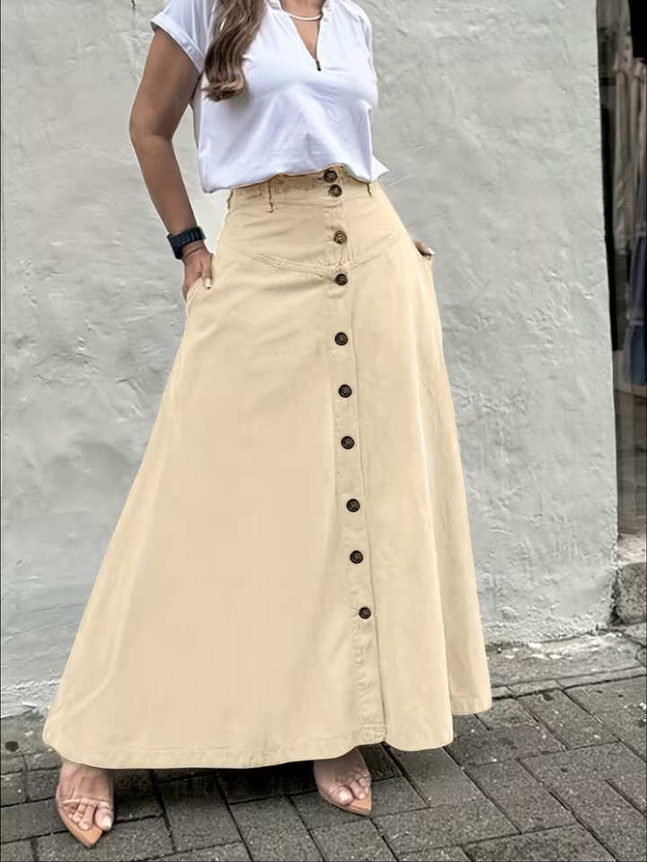 Women’s High Waist Midi Skirt with Pockets A-Line Split