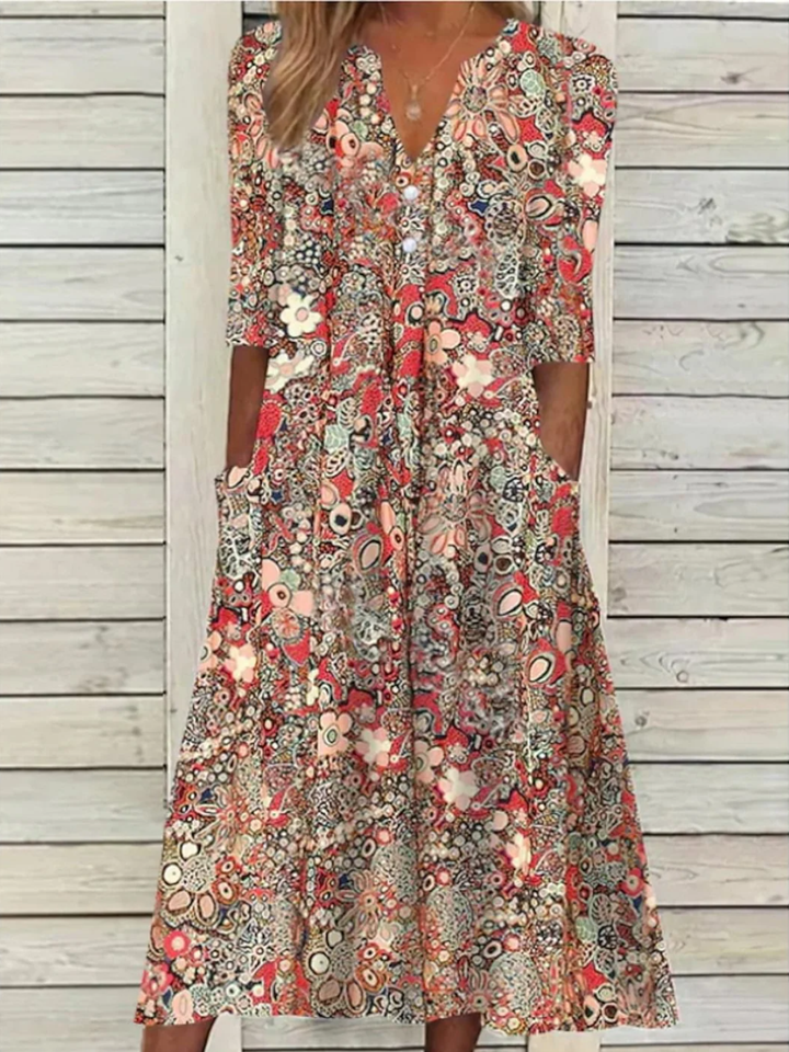 Women's Summer Dress with Pockets Lightweight Printed Midi Dress