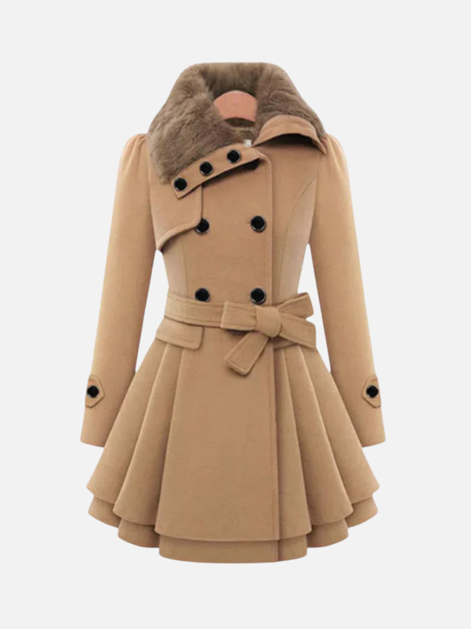 Aurevien | Women’s Belted Fur-Collar Coat – Heritage Wool