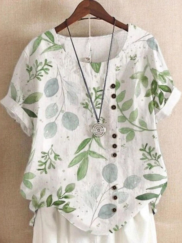 Blouse Women Lightweight Leaf Print Top for Travel and Leisure
