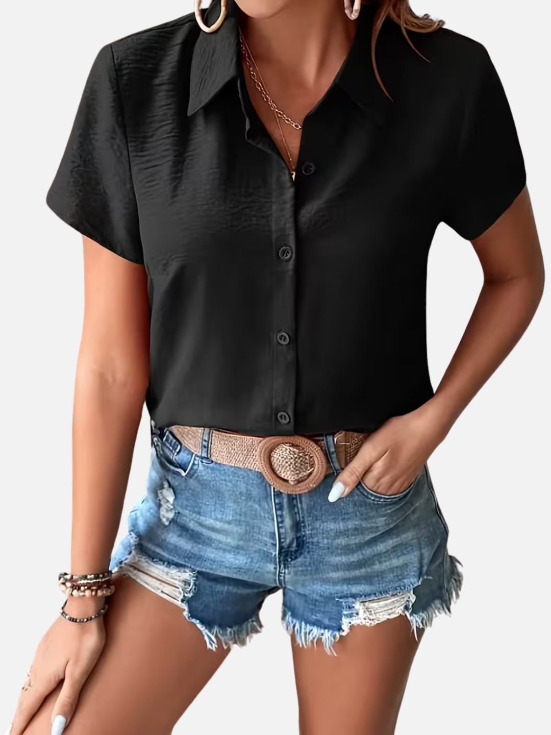 Women's Summer Blouse Button Front Collared Casual Chic Top