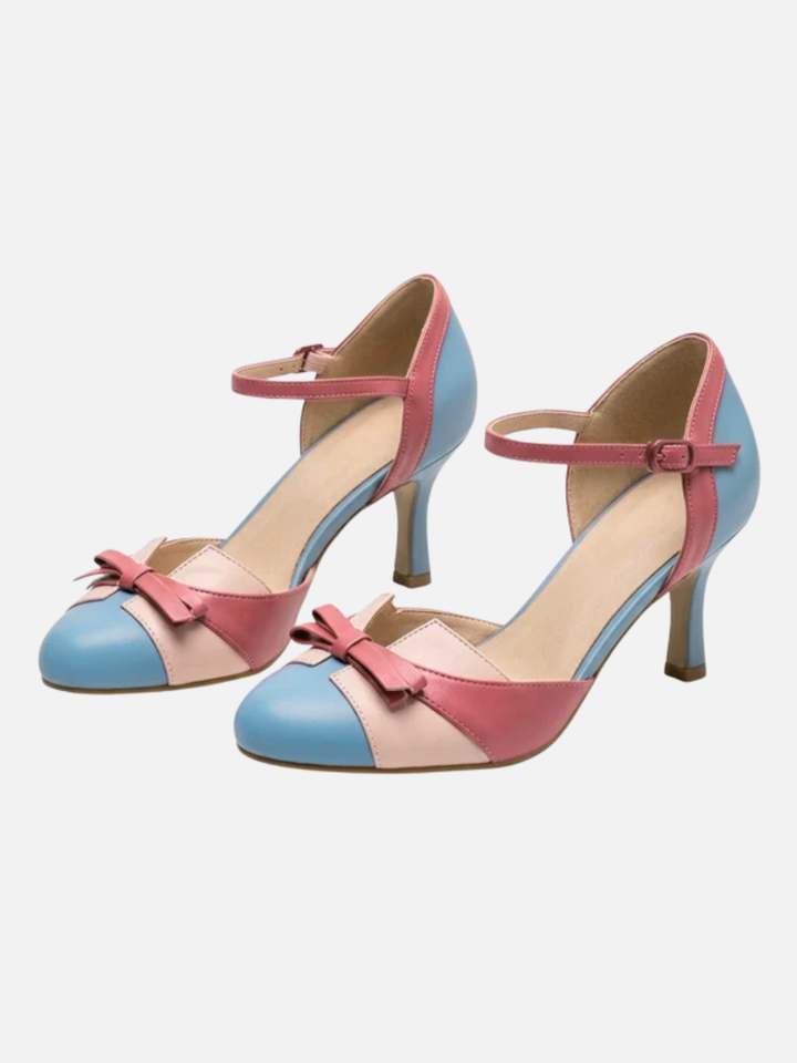 Women's ankle strap bow heels for wedding guest outfit