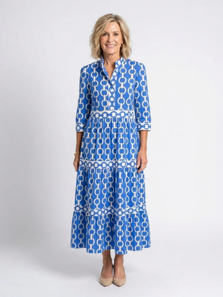 Women's chain print midi dress 3/4 sleeve elegant evening wear
