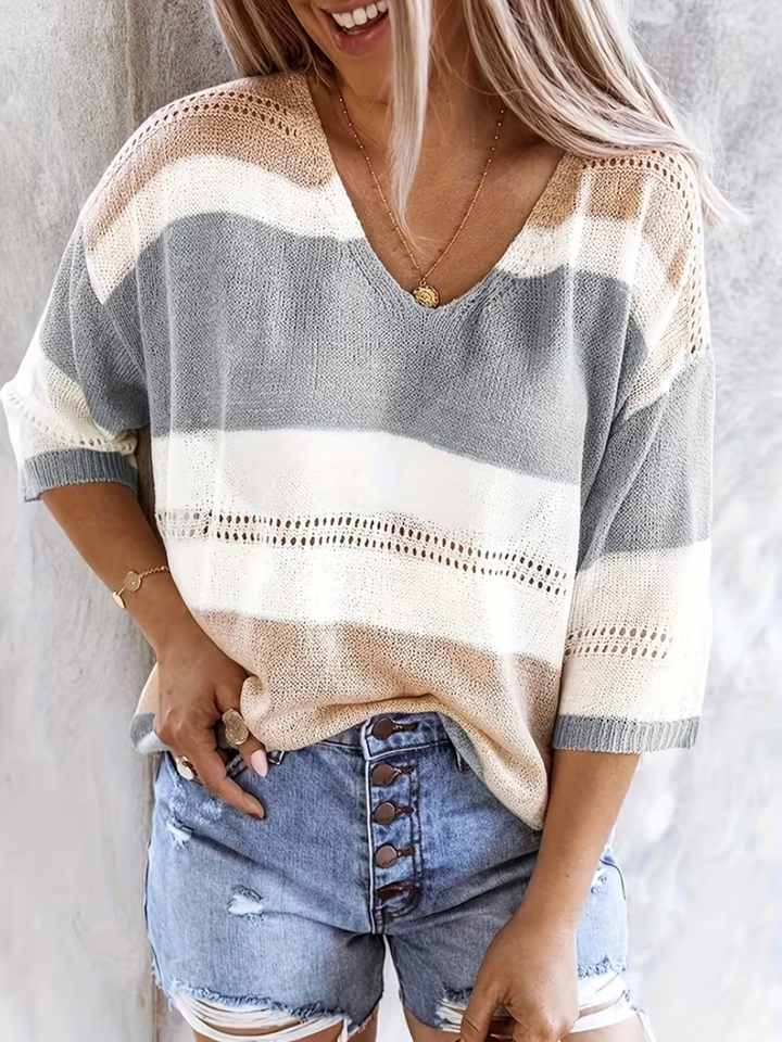 Women's summer off shoulder top multicolor V-neck cutout slim fit