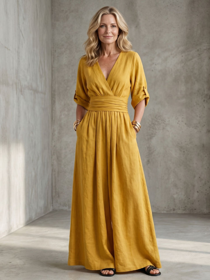 Women Full Length Jumpsuit Cross Bodice Soft Fabric Casual Elegant Wear