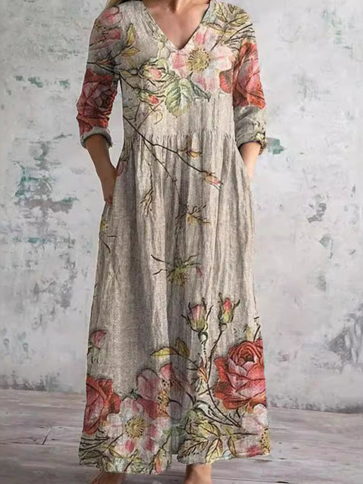 Dress Women’s Floral Summer V Neck Casual Midi Dress