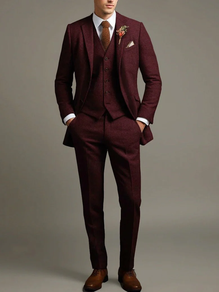 Men’s Wedding 3-Piece Tweed Suit Tailored Fit Formal Outfit