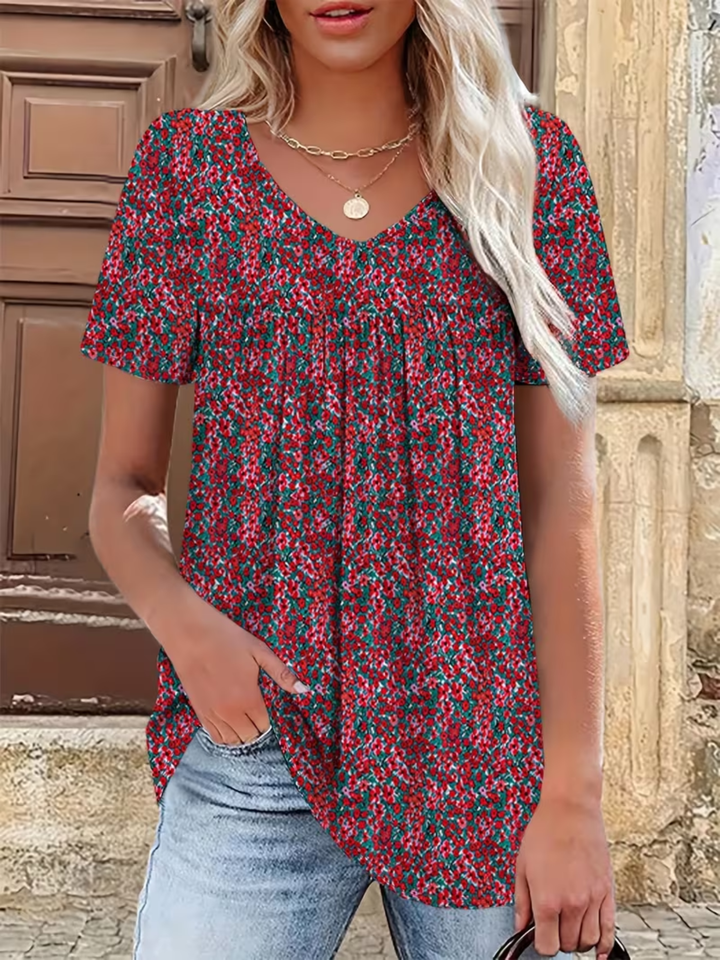 T-shirt damski plus size z kwiatowym nadrukiem, casualowy letni top