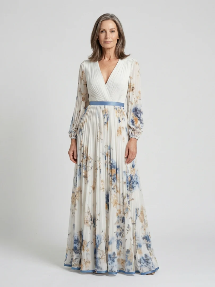 Women's Floral Maxi Dress Long Sleeve V-Neck Casual Formal Wear