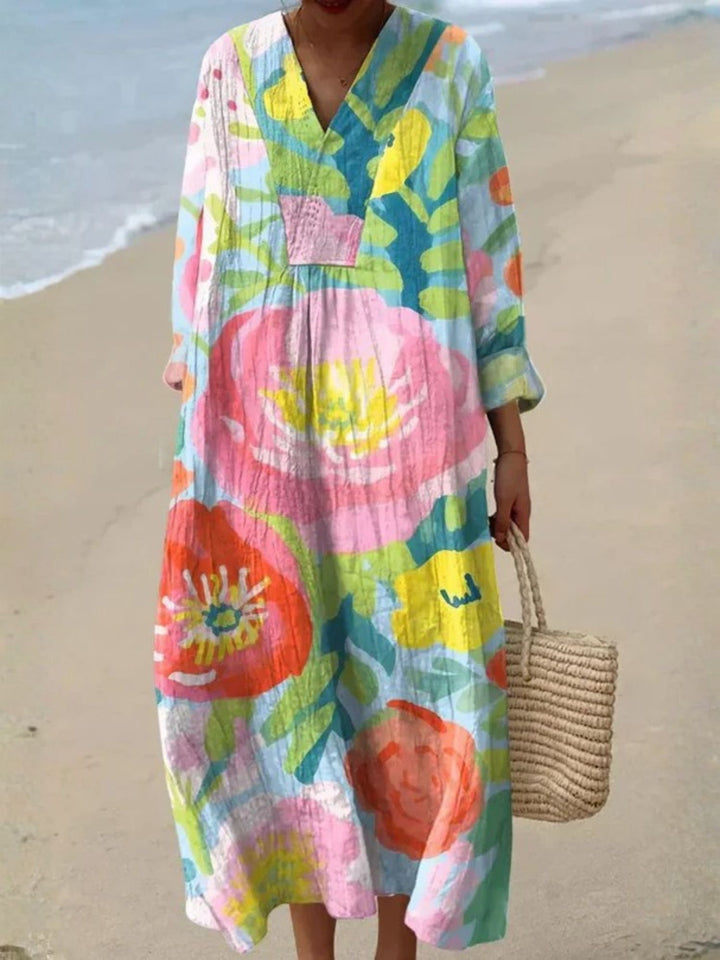 V-Neck Floral Dress Relaxed Travel Style for Women